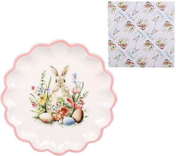 Тарілка для яєць великодня "Кролик у Квітах" Ø20см з рожевою облямівкою | Зображення 1