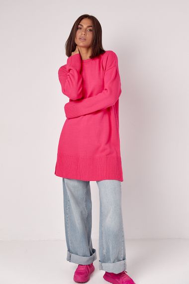 Жіноча в'язана туніка oversize із розрізами з боків - фуксія цвет, ONE SIZE (є розміри) | Зображення 2