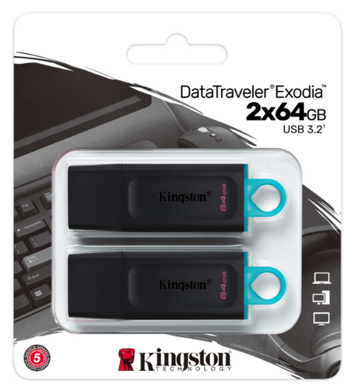 USB флеш накопичувач Kingston 2x64GB DT Exodia Black+Blue USB 3.2 (DTX/64GB-2P) | Зображення 1