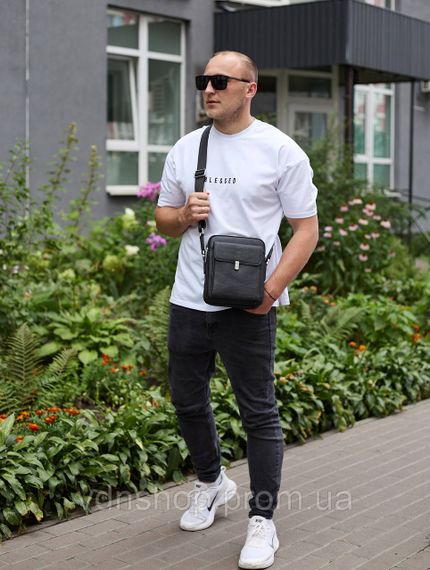 Сумка-барсетка мужская кожаная 24х20х8, компактный мессенджер для ежедневного использования, черная | Зображення 4
