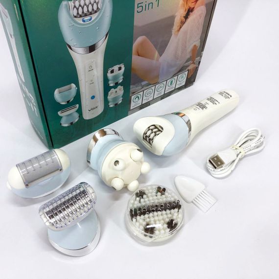 Епілятор жіночий з триммером VGR V-703 5в1 для видалення волосся на тілі акумуляторна пемза масажна насадка | Зображення 1