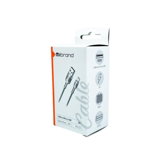 Кабель Mibrand MI-13 Feng World Charging Line USB for Micro 2A 1m Black/Grey | Зображення 2