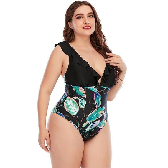 Суцільний купальний Plus Size з підтримкою грудей в тропічному принті | Зображення 3