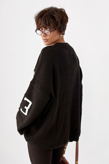 Оверсайз джемпер із крупної в'язки - темно-коричневий цвет, ONE SIZE (є розміри) | Зображення 1