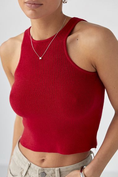 В'язана коротка майка в рубчик - червоний цвет, ONE SIZE (є розміри) | Зображення 3