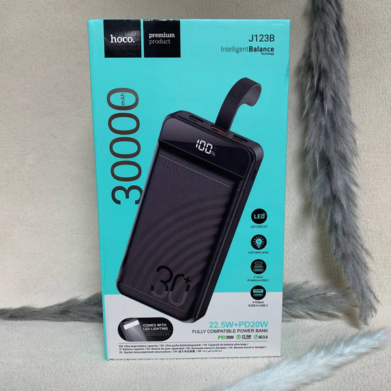 Павербанк Hoco J123B 30000mAh 22.5W — зовнішній акумулятор PD20W + QC3.0 з LED-лампою, 3 USB + Type-C, швидка зарядка | Зображення 5