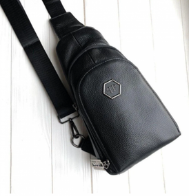 Чоловічі шкіряні сумки слінг Philipp Plein через плече black