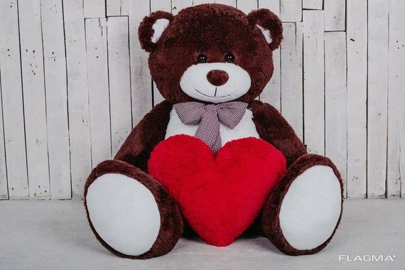 Большая мягкая игрушка мишка с сердцем Yarokuz Билли 150 см Шоколадный