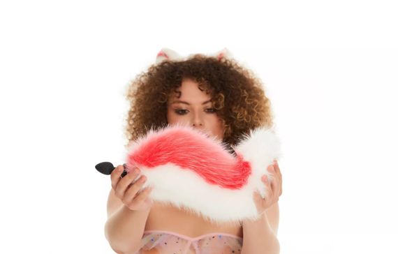 Анальний хутряний хвіст без пробки, Яскраво-рожевий з білим, OKOVA sexstyle | Зображення 2