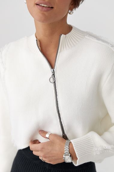 В'язаний кардиган з бічною блискавкою - молочний цвет, ONE SIZE (є розміри) | Зображення 3