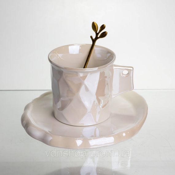 Чашка фарфоровая для кофе 200 (мл) с блюдцем и ложкой, красивая чашка в подарок Белый FM-2B | Зображення 3