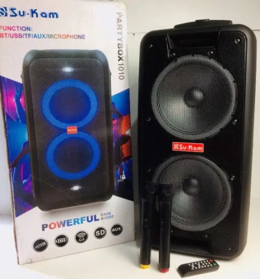Портативна колонка Su-Kam 1010 + 2 мікрофони + BT 12v220v