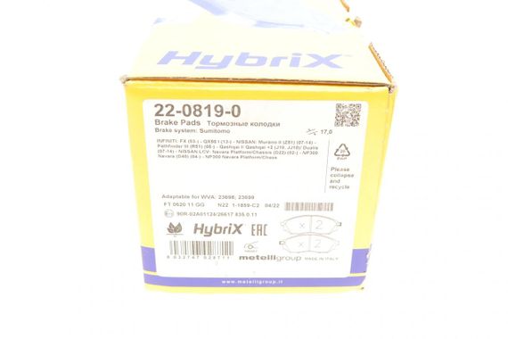 Колодки гальмівні передні Renault Koleos 08- Nissan Qashqai 07-13 Pathfinder NP300 Murano 05- 22-0819-0 | Зображення 8