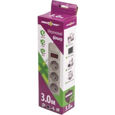 Мережевий фільтр живлення Maxxter SPM3-G-10G серый 3 м кабель, 3 розетки (SPM3-G-10G) | Зображення 1
