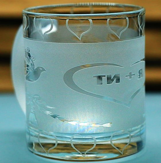 Чашка стеклянная 320 мл Ты и Я с голубями кружка для влюбленных Подарок на свадьбу годовщину для любимых матовая | Зображення 2