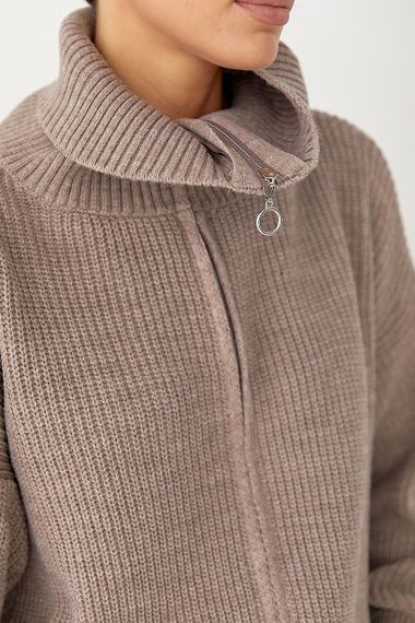 Укорочений кардиган на блискавці з довгим коміром - кавовий цвет, ONE SIZE (є розміри) | Зображення 3