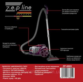 Пылесос контейнерный 4л Zepline ZP-6804 красный