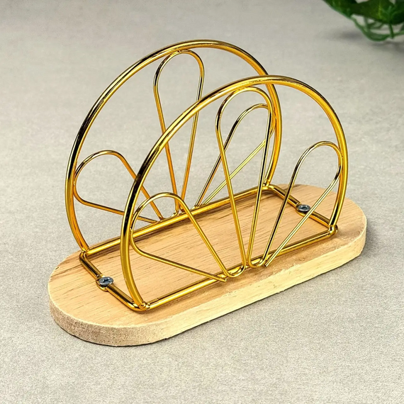 Серветниця GK-4420 настільна з металу та дерева 15,5×9,6×4,5 см підставка для паперових серветок Золотистий | Зображення 2