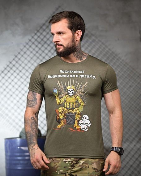 Тактическая потоотводящая футболка Посміхнись oliva ПП4682