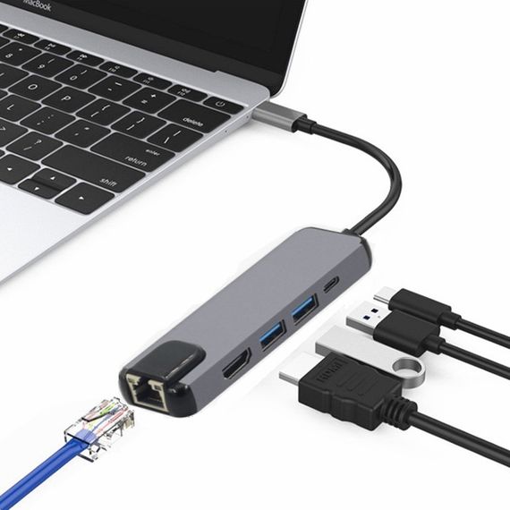 Хаб USB-хаб XoKo AC-500 Type-C to RJ45+HDMI+2xUSB 3.0 XK-AC500-SL чорний (43574-_271) | Зображення 5