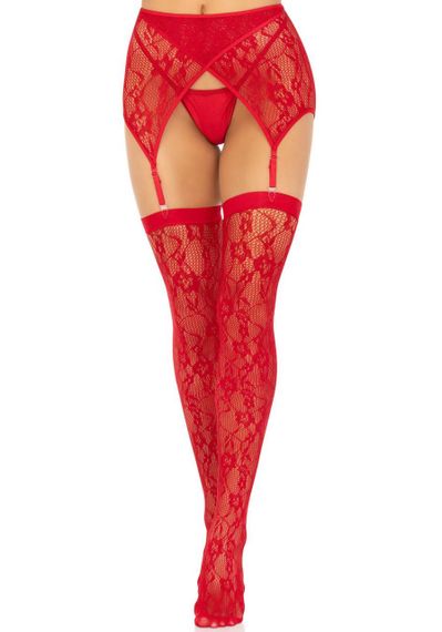 Комплект Leg Avenue Lace thigh highs & garterbelt, One Size, червоний, панчохи та пояс з пажами sexstyle