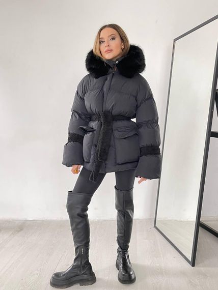 Женский пуховик Cresh Puffer со сьемным капюшоном черный M-L