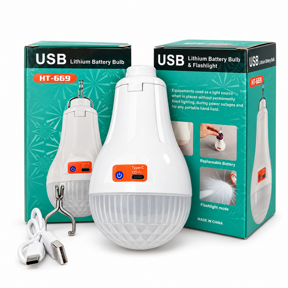 Світлодіодна акумуляторна лампа USB HT-669 з USB Type-C акумуляторним живленням і металевим гачком 30 Вт Білий