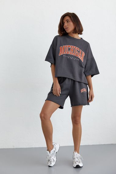 Летний спортивный костюм с принтом Michigan - темно-серый цвет, L (есть размеры) | Зображення 6