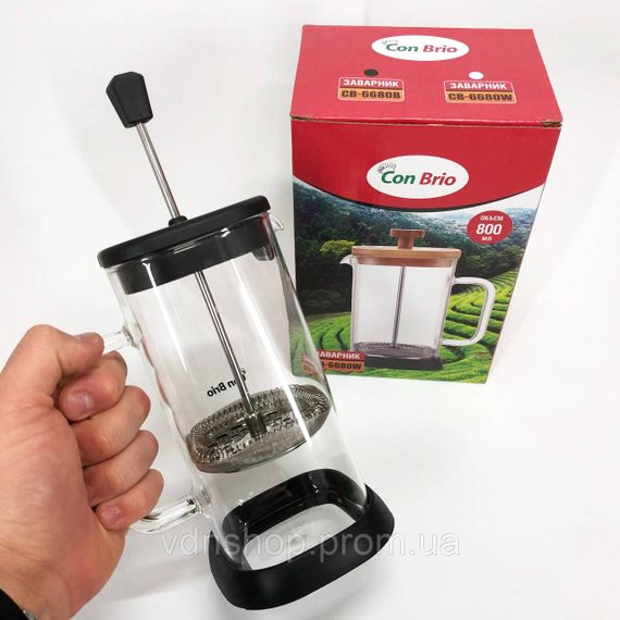 Чайники для заварки, Френч-прес для ароматного чаю, Френч-преси зі скла, Заварник скляний з пресом WV-26