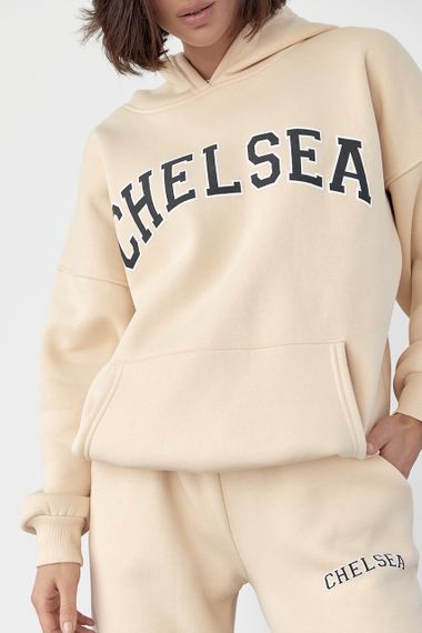 Женский спортивный костюм на флисе с принтом Chelsea - кремовый цвет, L (есть размеры) | Зображення 3