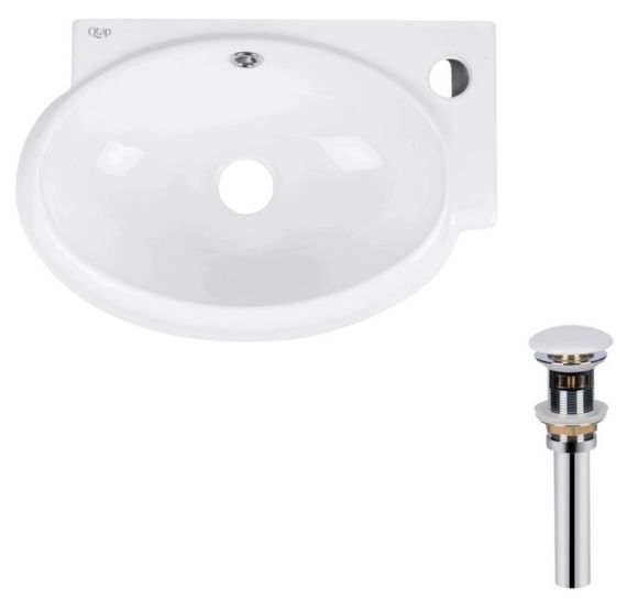 Комплект Qtap Leo: Раковина підвісна овальна права 430x285x160 мм White + Донний клапан PU02O (QT11115011RWN47333)