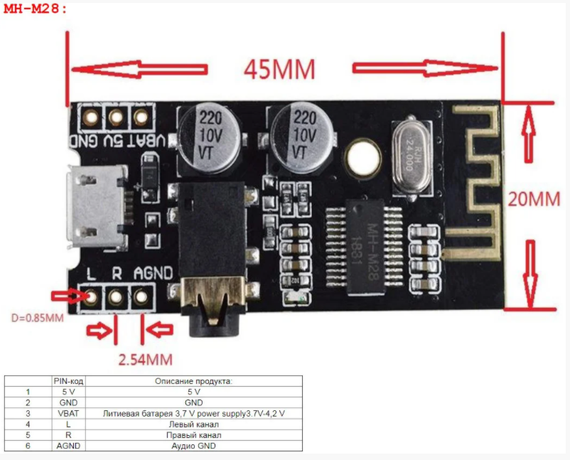 Модуль Bluetooth 4.2 стерео аудио MH-M28 Type-C | Зображення 3