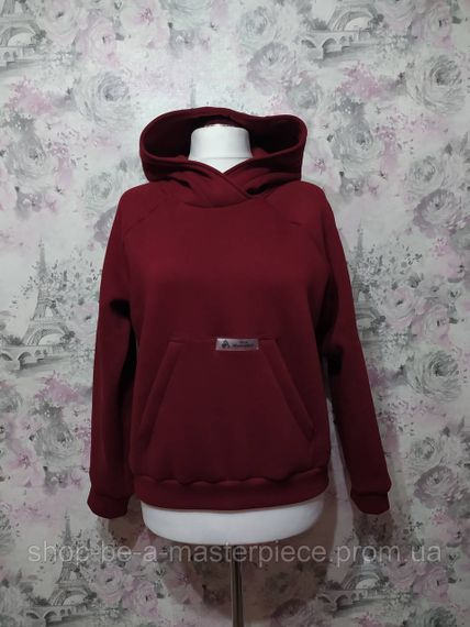 Худі жіночий бордовий теплий зимовий толстовка з капюшоном футер тринитка з начосом 64
