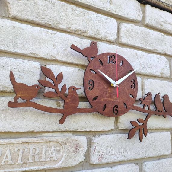 Настінний дерев'яний годинник з фанери Оригінальний годинник з пташками Декор для дому, офісу, подарунок | Зображення 2