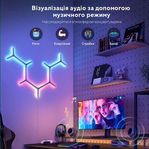 Набір настінних світильників Govee  H6065 Y Shape Light Panel 10шт RGB Білий (H6065301) | Зображення 3