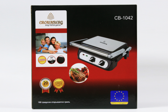 Прижимной электрический гриль Crownberg Cb-1042 2000W электрогриль для дома контактный | Зображення 5