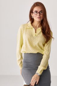 Кофта-поло з ажурної в'язки - лимонний цвет, ONE SIZE (є розміри)