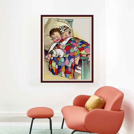 Набор для вышивания по нанесённой на канву схеме "Brother and Sister". AIDA 14CT printed 31*40 см | Зображення 9