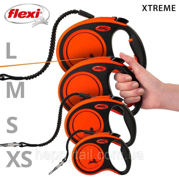 Поводок-рулетка Flexi Xtreme M 5 м до 35 кг оранжевый лента с амортизатором | Зображення 1