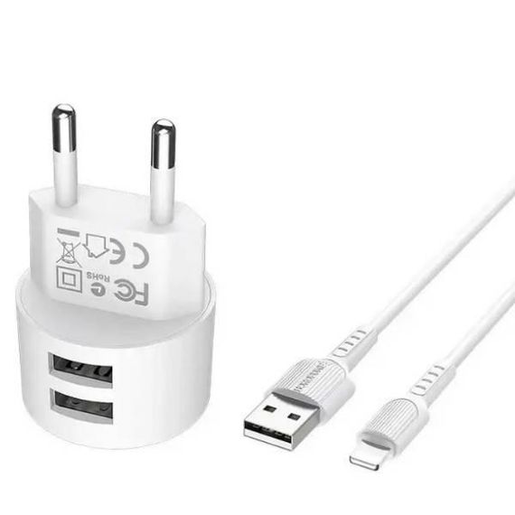 Сетевое зарядное устройство BOROFONE BA23A Brilliant dual port charger set(Lightning) White