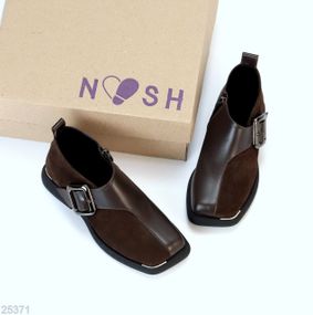 Дизайнерські шоколадні туфлі натуральна шкіра + замша квадратний носик