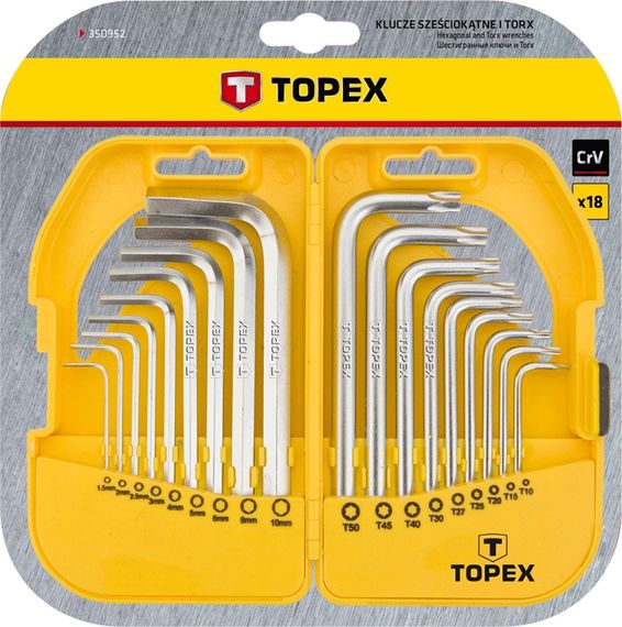 Ключи шестигранные TOPEX HEX и Torx, набор 18 шт. (35D952) | Зображення 1