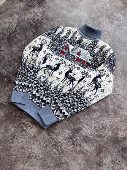 Мужской новогодний свитер Олени домик PA0001 цвет голубой, размер M | Зображення 1