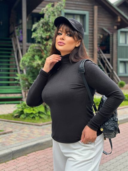 Женская теплая водолазка на термо флисе Ri291 цвет черный, размер 54/58 | Зображення 2