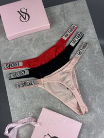 Комплект жіночих стрінгів зі стразами Victoria's Secret — 3 шт. на вибір, трусики-стринги Вікторія Сікрет M