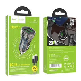 Автозарядний пристрій Hoco Z47 Transparent QC3.0 18W Micro