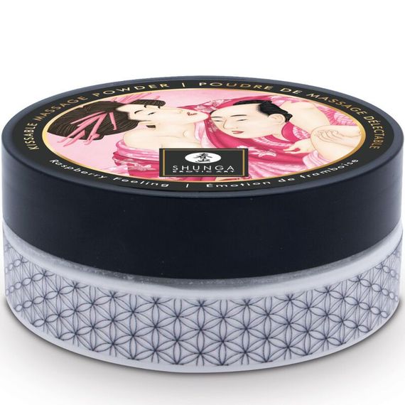 Вкусная пудра для оральных ласк Shunga Body Powder Raspberry feeling, 75 г, аромат малины | Зображення 1