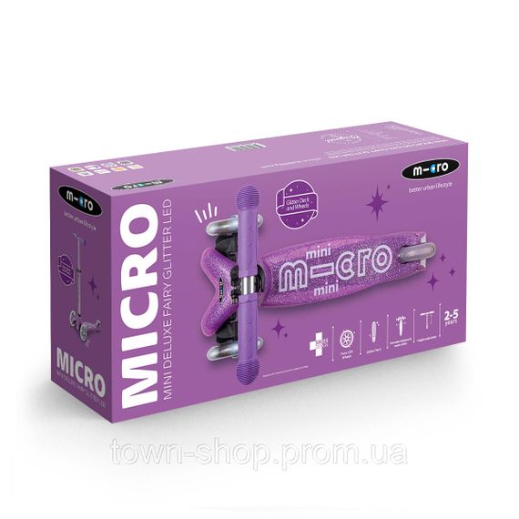 Самокат Micro серии Mini Deluxe Fairy Glitter LED - Пурпурный | Зображення 2