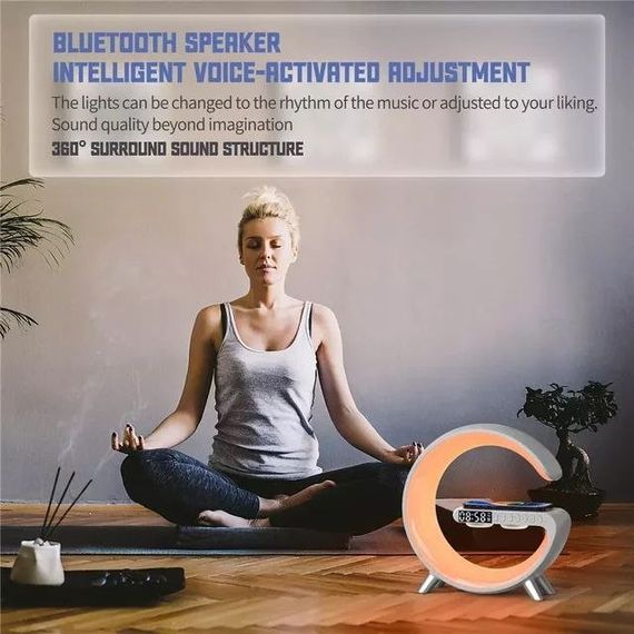 Настільна лампа з будильником G-Smart Light Sound Machine Бездротова зарядка 15W та Bluetooth колонка Black | Зображення 4