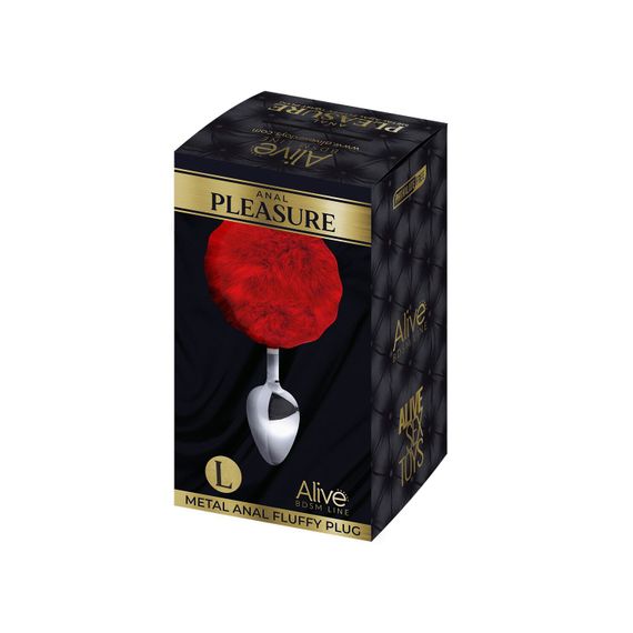 Металева анальна пробка Кролячий хвостик Alive Fluffy Plug L Red, діаметр 3,9 см | Зображення 1